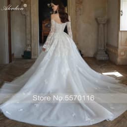 Alonlivn Custom Made Enchanting Lace Mermaid Wedding Dresses Off-the-Shoulder Full Sleeves Removable Train 2 In 1 Bride Gowns