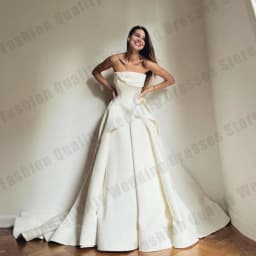 Simple Women's Bridal Gowns Sexy Off Shoulder Sleeveless A-line Satin Princess Ball Wedding Dresses Party Customized Robe De