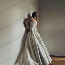 Simple Women's Bridal Gowns Sexy Off Shoulder Sleeveless A-line Satin Princess Ball Wedding Dresses Party Customized Robe De