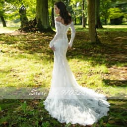 Lhuilier Customized Mermaid Lace Wedding Dresses Full Sleeves Off the Shoulder Beaded Bridal Gowns with Court Train