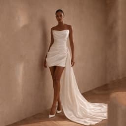 Satin Mini Wedding Dress Strapless Short Bride Gowns Sheath Elegant Bridal Gowns Vestido De Noiva Casamento Civil Customized