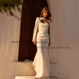MCDV Strapless Mermaid Wedding Dress 2026 Simple Pleat Long Train Sleeveless Satin Reception Dress Button Back Customized