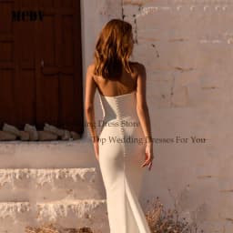 MCDV Strapless Mermaid Wedding Dress 2026 Simple Pleat Long Train Sleeveless Satin Reception Dress Button Back Customized