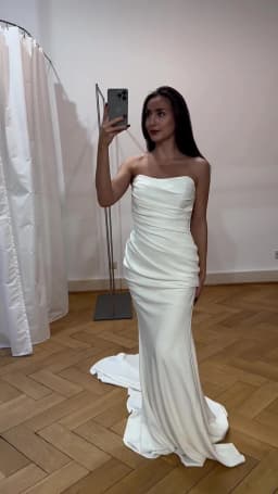 MCDV Strapless Mermaid Wedding Dress 2026 Simple Pleat Long Train Sleeveless Satin Reception Dress Button Back Customized