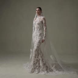 Ivory Lace Mermaid Wedding Dresses for Bride Removable High Neck Long Sleeve Backless Garden Beach Bridal Gown Customized