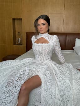 Rebecca Customized Vintage Cut-Out Lace Wedding Dress High Neck Long Sleeve Vestido De Novia Floor-Length Vestido De Novia Boda