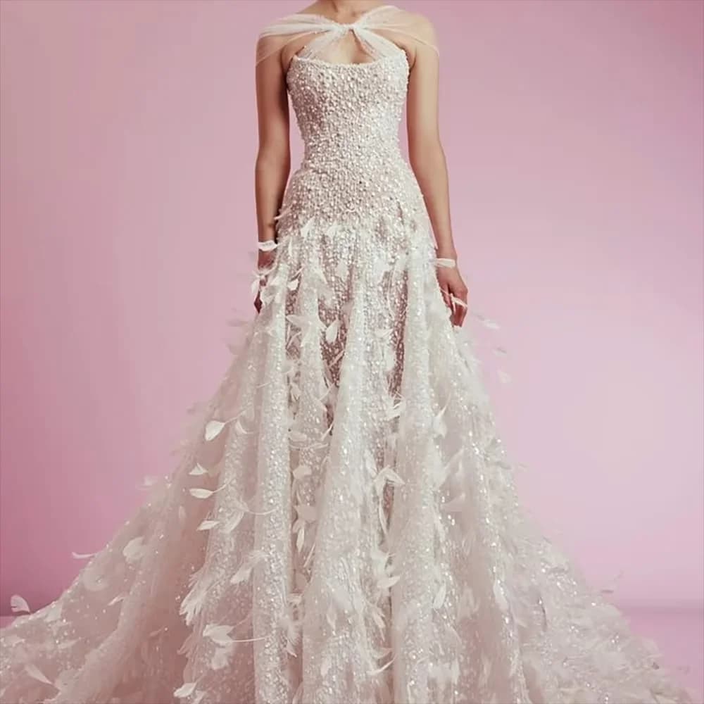 Classic Halter Sleeveless Beading Appliquins A-Line Bride Wedding Dresses Bridal Gowns Customzied