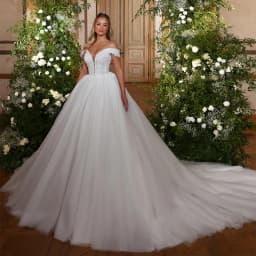 Ball Gown Wedding Dresses for Woman Bride Customized Deep V Neck Off The Shoulder Sequined Applique Court Train Bridal Dresses