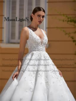 Moonlight Fairytale V-neck Wedding Dresses for Women Sweep Train Tulle Lace Appliques Vestidos De Novia for Brides Customised