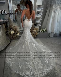 Osquernovia Exquisite Formal Wedding Gowns Appliques Spaghetti Straps Mermaid Button Vestidos De Novia Plus Size Customized