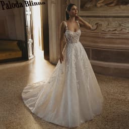 Paloda Luxury A-line Wedding Dresses for Bridal Spaghetti Straps Sweep Train Backless Lace Appliques Robe De Mariee Customized