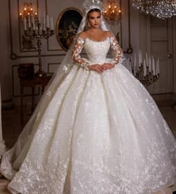Gorgeous Wedding Dresses Sparkling Long Sleeve Lace Applique Princess Bridal Gowns Arab Dubai Plus Size Bride Dress Customized