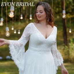 EVON BRIDAL Chiffon Flare Sleeves Wedding Dress Plus Size V-Neck Lace A-Line Vintage Bridal Gowns Custom Made Vestido De Novia