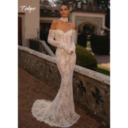 Tokyo Customized White Off the Shoulder Wedding Dresses Long Sleeves Court Train Bridal Gowns Backless Mermaid Wedding Gowns