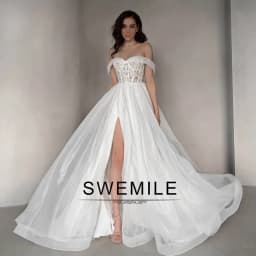 SWEMILE Fashion Slit Wedding Dresses for Bride Off the Shoulder Appliques Buttons A-line Vestidos De Novia Plus Size Customized