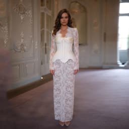Customized White Mermaid Bow Collar Wedding Dress Lace Long Sleeve Lace-Up vestidos de noche Floor-Length robe de mariée