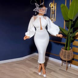 Customized Saudi Arabia Midi Wedding Dresses Jersey Sheath Wedding Party Dress White High Collar Pearls Lace Hall Wedding Dress