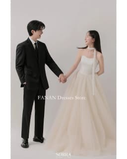 FANAN O-Neck Korea White Floor Length A-Line Two Pieces Organza Wedding Dresses 웨딩드레스 Customized Bride Gowns Plus Size