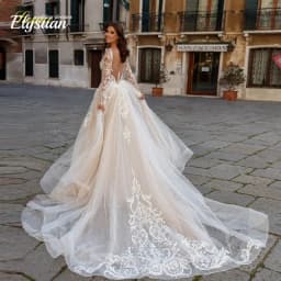 Customized Bride Dress Mermaid Detachable 2 In 1 Wedding Dress Lace O-Neck Fullsleeve Vestido De Novia