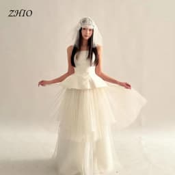 ZHIO Simple Straps Pleat A Line Tulle Ivory Wedding Dresses Photoshoot Korea Bride Gowns Corset/Zipper Back Customized 웨딩드레
