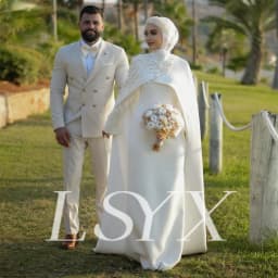LSYX Muslim Beaded Coat O Neck Long Sleeves Mermaid Wedding Dress Crepe Zipper Back Floor Length Bridal Gown Custom Made