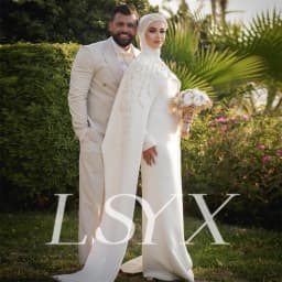 LSYX Muslim Beaded Coat O Neck Long Sleeves Mermaid Wedding Dress Crepe Zipper Back Floor Length Bridal Gown Custom Made