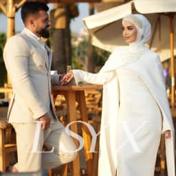 LSYX Muslim Beaded Coat O Neck Long Sleeves Mermaid Wedding Dress Crepe Zipper Back Floor Length Bridal Gown Custom Made