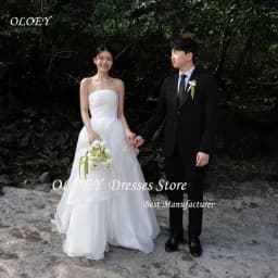 OLOEY Strapless Korea Princess Wedding Dresses 웨딩드레스 Organza Ivory Sleeveless Ruched Customized Pretty Bride Gowns Plus Size