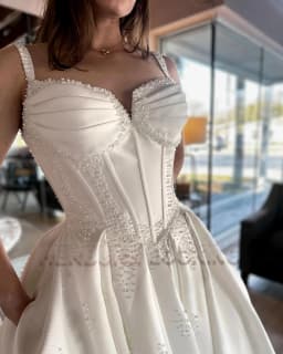 HERBURN Trendy Pockets Wedding Dresses for Women Bride Spaghetti Straps Corset Pearls Vestidos De Novia Brautmode Customized