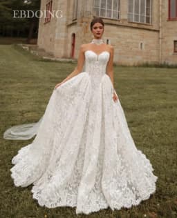EBDOING Wedding Dress A-Line Lace Sweetheart Neckline Chapel Train With Detachable Flaps Customized Bride Gown
