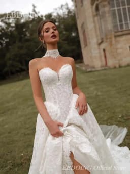 EBDOING Wedding Dress A-Line Lace Sweetheart Neckline Chapel Train With Detachable Flaps Customized Bride Gown
