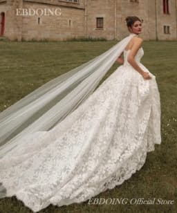EBDOING Wedding Dress A-Line Lace Sweetheart Neckline Chapel Train With Detachable Flaps Customized Bride Gown