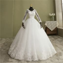 свадебное платье Bridal Ball Gown V Neck Wedding Dress Customized Vestido De Novia Princesa Lace Vintage Long Sleeve Real Image