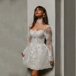 Customized Mini Lace Wedding Dress Square Neck Long Short Sleeves Applique See Through A-Line Bridal Gown Vestido De Novia