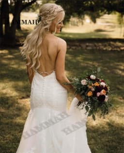 HAMMAH Luxury Trumpet Wedding Dresses Spaghetti Strap Appliques Lace Tulle Court Train Backless Vestidos De Novia Customized
