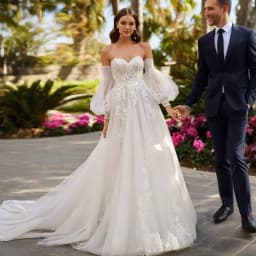 Amazing Sweetheart Ivory Wedding Dresses Appliques Off Shoulder Detachable Long Sleeve A-Line Bridal Gown Customized