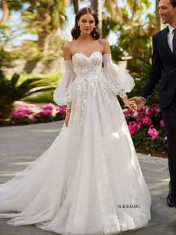 Amazing Sweetheart Ivory Wedding Dresses Appliques Off Shoulder Detachable Long Sleeve A-Line Bridal Gown Customized