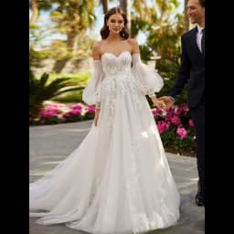 Amazing Sweetheart Ivory Wedding Dresses Appliques Off Shoulder Detachable Long Sleeve A-Line Bridal Gown Customized