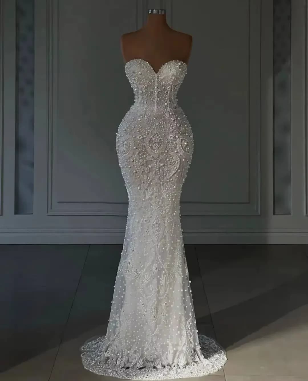 Customized Luxury Mermaid Wedding Dresses For Women Sweetheart Neck Sleeveless Bridal Gown Pearls Sequins Robe vestidos de novia