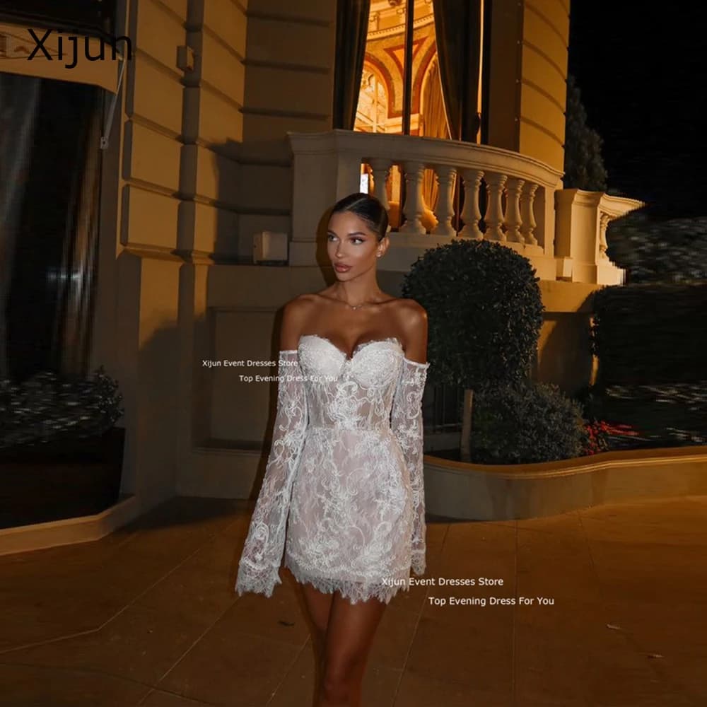 Xijun Modern Short Lace Wedding Dresses Sweetheart Sleeves Off The Shoulder Prom Dresses Mini Wedding Party Gowns 2025 Occasion