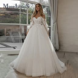 Moonlight Glitter Wedding Dresses Puff Sleeve Appliques Lace 3D Flower off Shoulder Tulle Bride Gown Customized vestidosdenovia