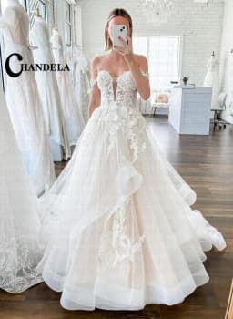 CHANDELA Off The Shoulder Princess Beach Wedding Dress For Women 2025 Sleeveless Bride Ruffles Bridal Gown Vestidos Customised