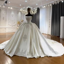 Customized Luxury Strapless Satin Princess Wedding Dress Vestidos De Novia
