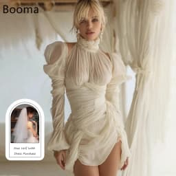 Booma A-Line Elegant Long Sleeve Sexy Chiffon Elegant Wedding Dresses Mini Simple Brides Gown Custom Made 2025