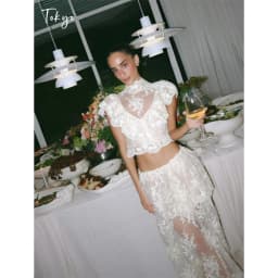 Tokyo Two Piece High Neck Floral Lace Maxi Dress Elegant Sheer Mesh Crop Top Skirt Set For Wedding Reception Cocktail Party 2026