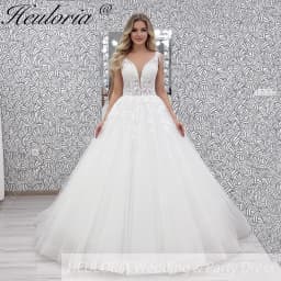 HEULORIA Elegant V Neck Wedding Gowns For Women 2025 Vestido De Novia Lace Bead Customized Long Bridal Dresses Lace Up Back