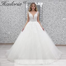 HEULORIA Elegant V Neck Wedding Gowns For Women 2025 Vestido De Novia Lace Bead Customized Long Bridal Dresses Lace Up Back