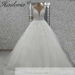 HEULORIA Elegant V Neck Wedding Gowns For Women 2025 Vestido De Novia Lace Bead Customized Long Bridal Dresses Lace Up Back