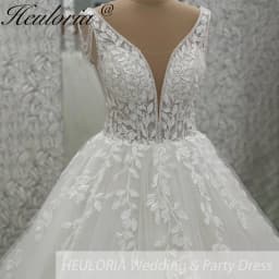 HEULORIA Elegant V Neck Wedding Gowns For Women 2025 Vestido De Novia Lace Bead Customized Long Bridal Dresses Lace Up Back