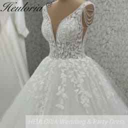 HEULORIA Elegant V Neck Wedding Gowns For Women 2025 Vestido De Novia Lace Bead Customized Long Bridal Dresses Lace Up Back